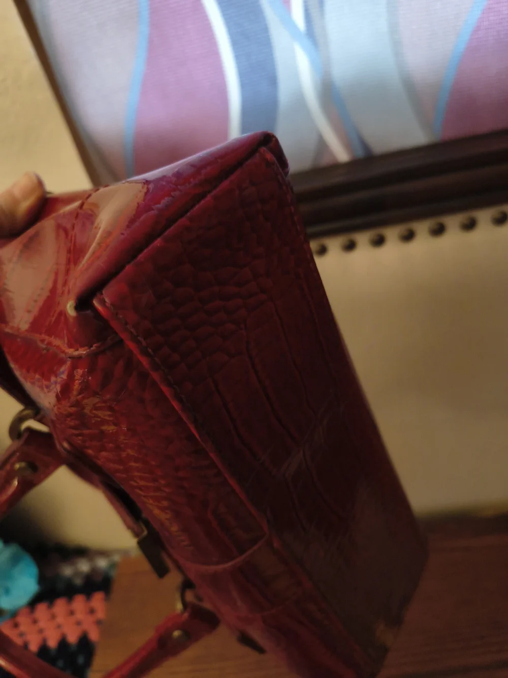 Liz Claiborne Maroon Croc-Embossed Patent Leather Satchel
